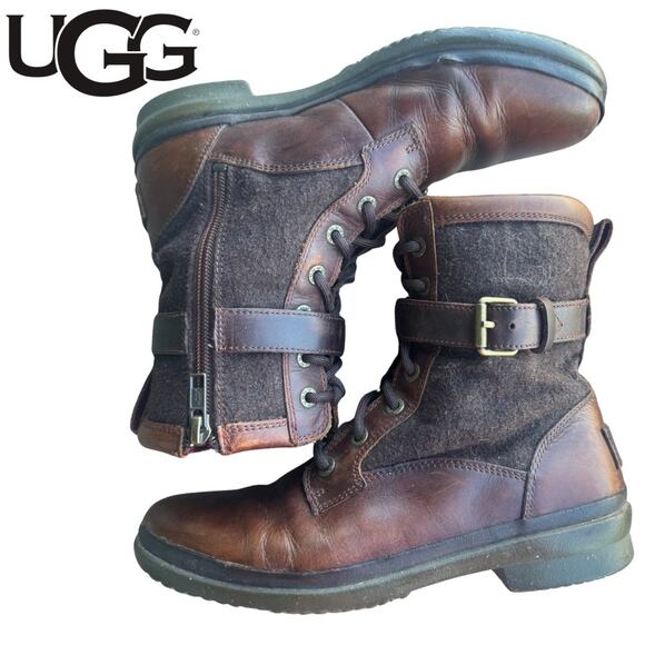 Ugg Kesey Waterproof Side Zip Hiking Boots Lace Up ankle strap 6.5 moto combat - Picture 2 of 10